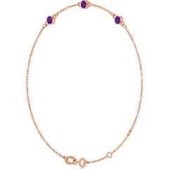 14K Rose Gold Natural Amethyst Bezel-Set Three-Stone 6 1/2-7 1/2" Bracelet