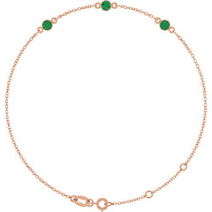 14K Rose Gold Lab-Grown Emerald Bezel-Set Three-Stone 6 1/2-7 1/2" Bracelet