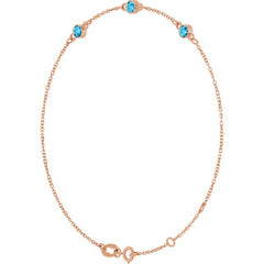 14K Rose Gold Natural Aquamarine Bezel-Set Three-Stone 6 1/2-7 1/2" Bracelet