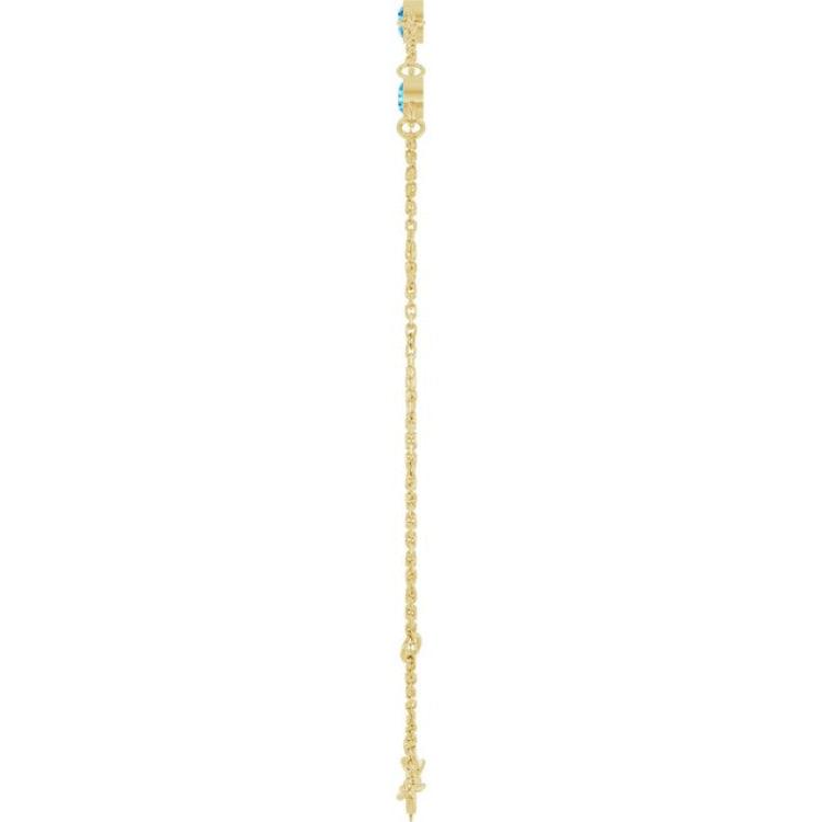 14K Yellow Gold Natural Blue Zircon Bezel-Set Three-Stone 6 1/2-7 1/2" Bracelet
