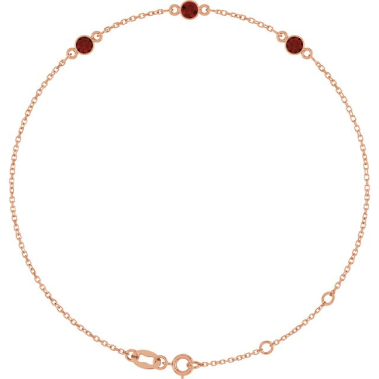 14K Rose Gold Natural Mozambique Garnet Bezel-Set Three-Stone 6 1/2-7 1/2" Bracelet