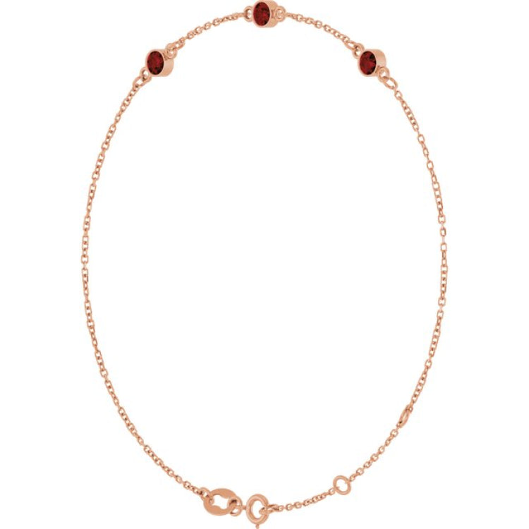 14K Rose Gold Natural Mozambique Garnet Bezel-Set Three-Stone 6 1/2-7 1/2" Bracelet