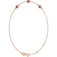 14K Rose Gold Natural Pink Tourmaline Bezel-Set Three-Stone 6 1/2-7 1/2" Bracelet