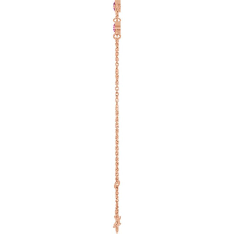 14K Rose Gold Natural Pink Tourmaline Bezel-Set Three-Stone 6 1/2-7 1/2" Bracelet