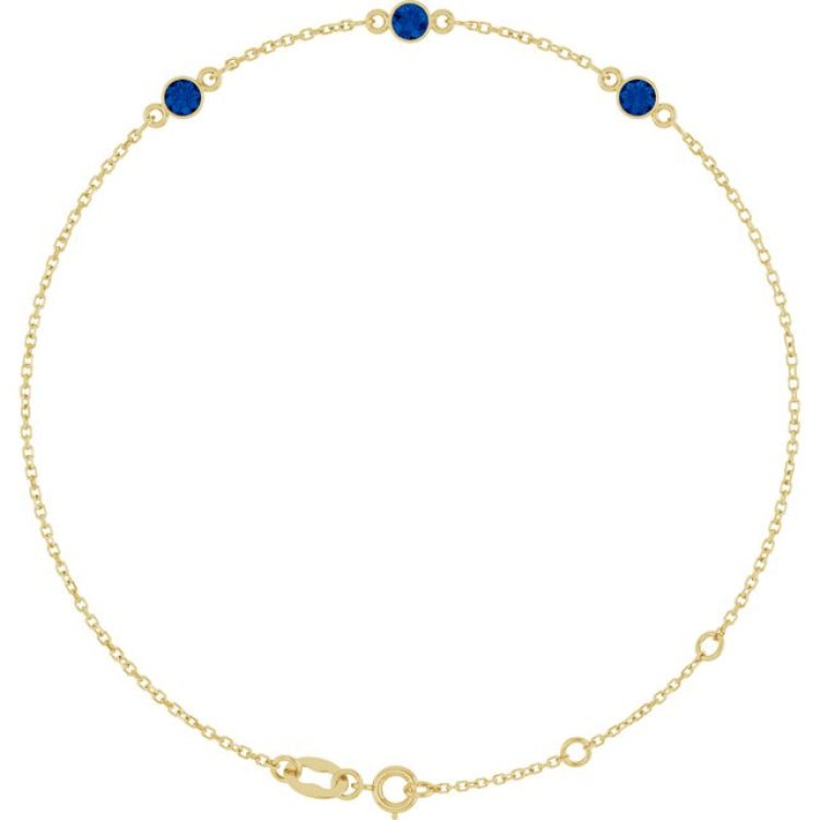 14K Yellow Gold Lab-Grown Blue Sapphire Bezel-Set Three-Stone 6 1/2-7 1/2" Bracelet