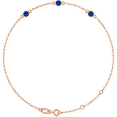 14K Rose Gold Lab-Grown Blue Sapphire Bezel-Set Three-Stone 6 1/2-7 1/2" Bracelet