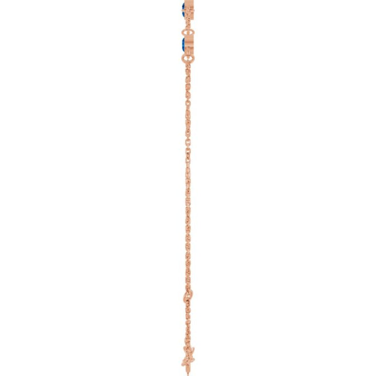 14K Rose Gold Lab-Grown Blue Sapphire Bezel-Set Three-Stone 6 1/2-7 1/2" Bracelet