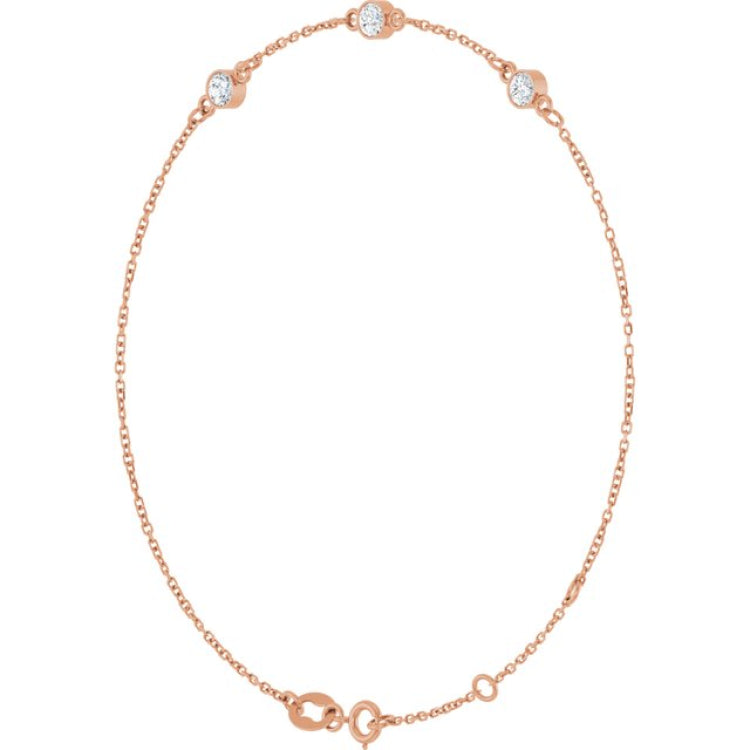 14K Rose Gold 1/4 CTW Natural Diamond Bezel-Set Three-Stone 6 1/2-7 1/2" Bracelet