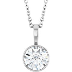 14K White Gold 9/10 CT Natural Diamond Bezel-Set Solitaire 16-18" Necklace