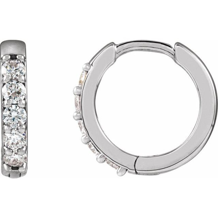 Sterling Silver 1/4 CTW Lab-Grown Diamond Hinged 12.5 mm Hoop Earrings