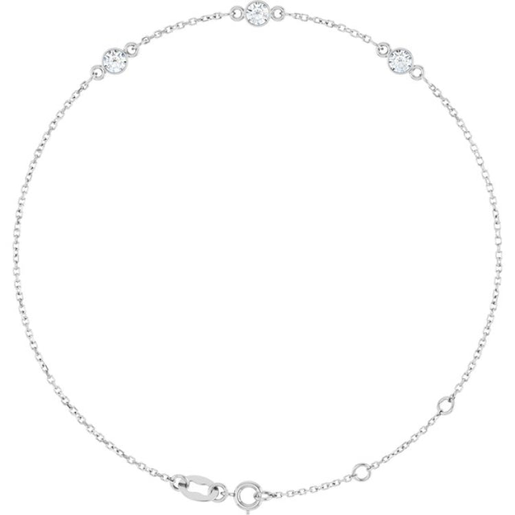 Sterling Silver Natural White Sapphire 6 1/2-7 1/2" Bracelet