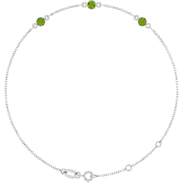 Sterling Silver Natural Peridot 6 1/2-7 1/2" Bracelet