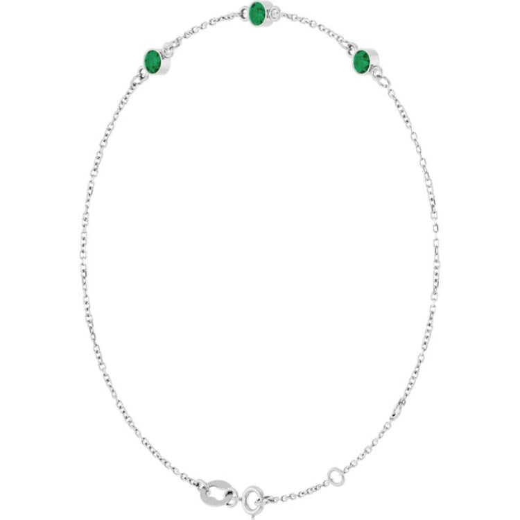 Sterling Silver Natural Emerald 6 1/2-7 1/2" Bracelet