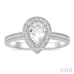 7X5 MM Pear Shape White Topaz and 1/50 Ctw Round Cut Diamond Semi-Precious Ring in Sterling Silver