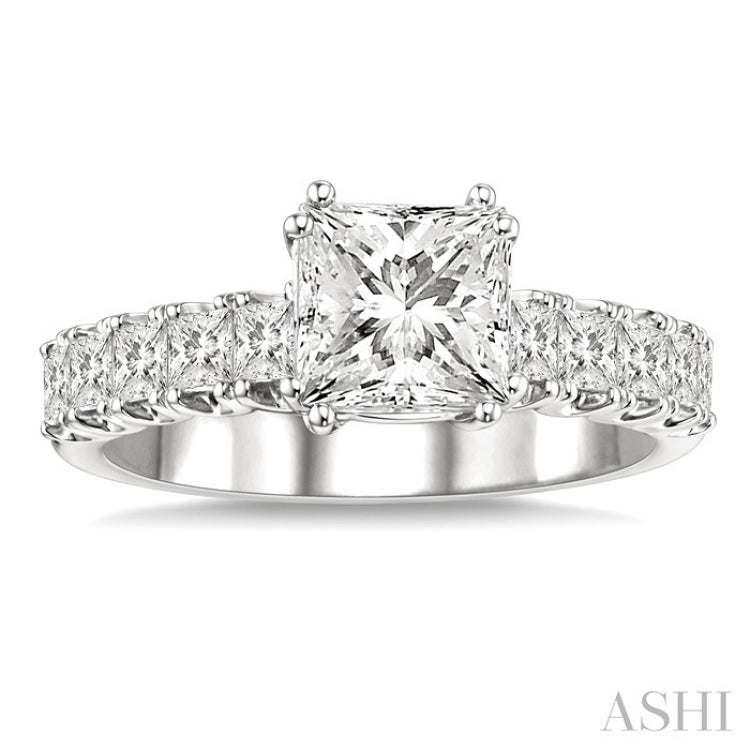 1 Ctw Princess Cut Diamond Semi-Mount Engagement Ring in 14K White Gold