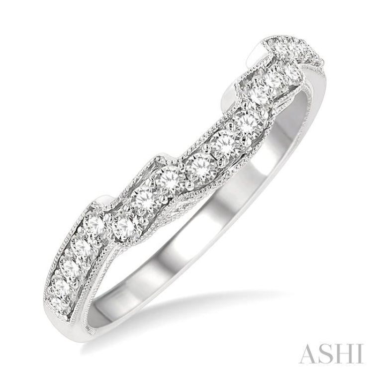 3/8 Ctw Stepped Lattice Arch Round Cut Diamond Wedding Band in 14K White Gold