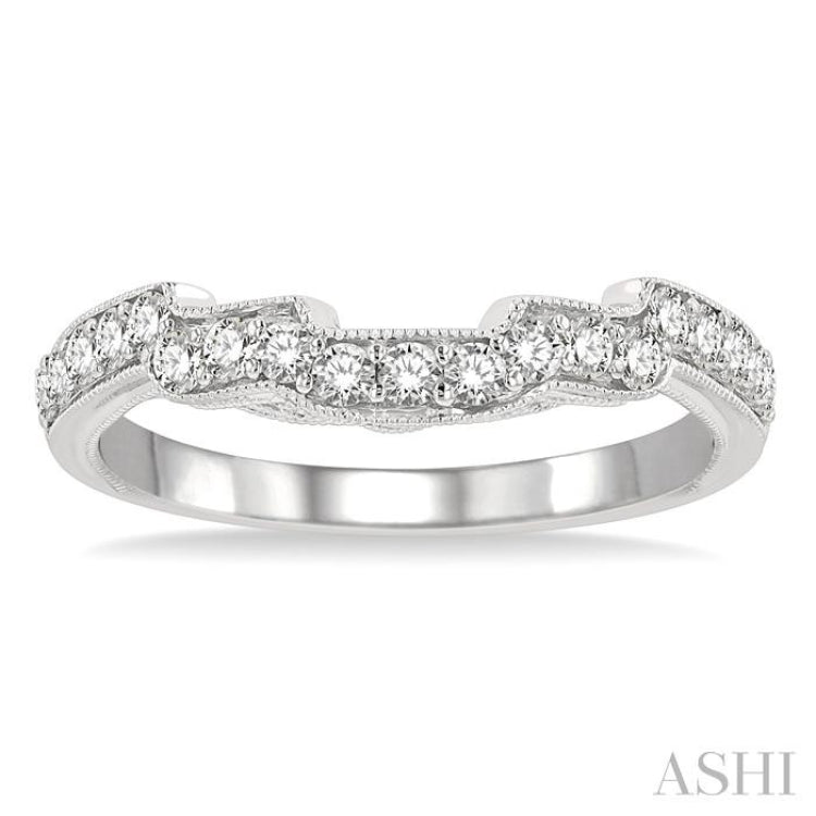 3/8 Ctw Stepped Lattice Arch Round Cut Diamond Wedding Band in 14K White Gold