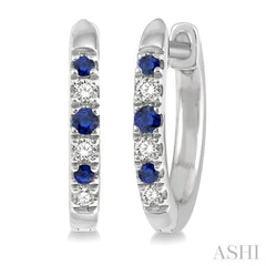 1.10 MM, 1.25 MM and 1.45 MM Round Shape Sapphire and 1/20 Ctw Round Cut Diamond Precious Hoop Earrings in 10K White Gold