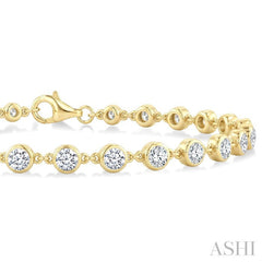 3 Ctw Bezel Set Round Cut Diamond Station Bracelet in 14K Yellow Gold