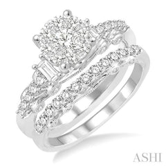 1 Ctw Diamond Lovebright Wedding Set with 3/4 Ctw Engagement Ring and 1/3 Ctw Wedding Band in 14K White Gold