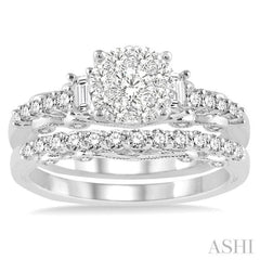 1 Ctw Diamond Lovebright Wedding Set with 3/4 Ctw Engagement Ring and 1/3 Ctw Wedding Band in 14K White Gold
