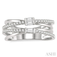 3/8 Ctw Criss-Cross Baguette and Round Diamond Fashion Ring in 14K White Gold