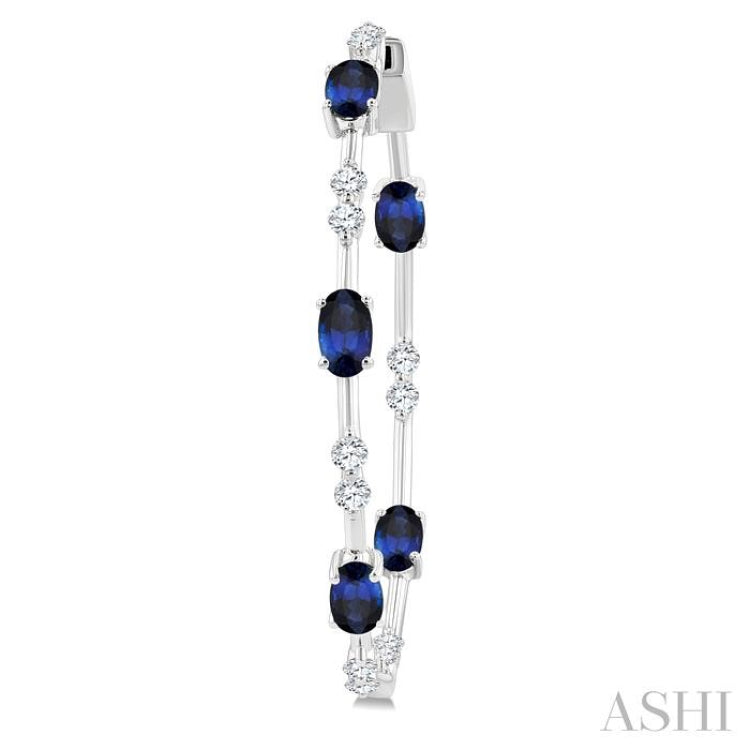 5X3 MM Oval Shape Sapphire and 7/8 Ctw Round Cut Diamond Precious Inside-Out Hoop Earrings in 14K White Gold