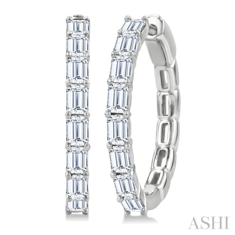 1 7/8 Ctw North-South Emerald Cut Diamond Fashion Hoop Earrings in 14K White Gold
