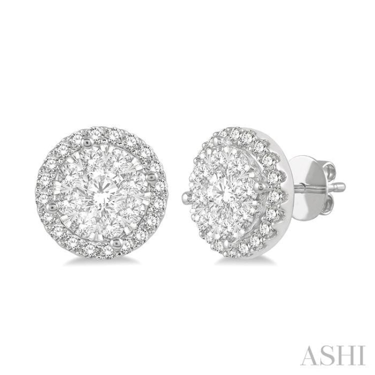 3/4 Ctw Lovebright Round Cut Diamond Stud Earrings in 14K White Gold