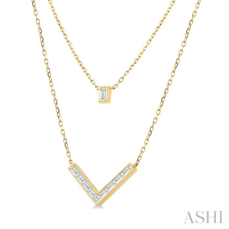 1/2 Ctw Chevron Baguette and Princess Cut Diamond Layered Necklace in 14K Yellow Gold