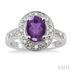 8X6 MM Oval Cut Amethyst and 1/20 Ctw Round Cut Diamond Ring in Sterling Silver
