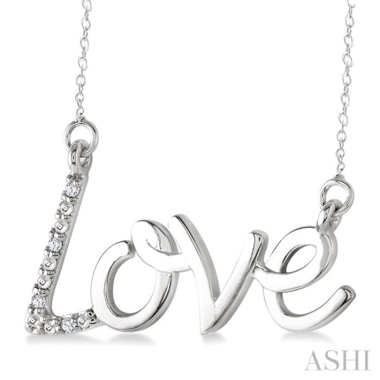1/50 Ctw Round Cut Diamond Love Pendant with Chain in Sterling Silver
