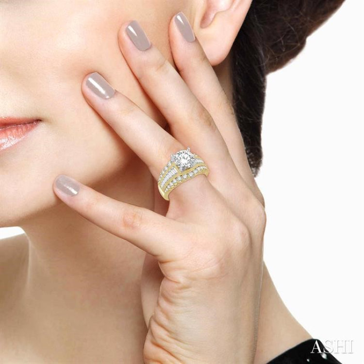 1 1/2 Ctw Diamond Semi-Mount Engagement Ring in 14K Yellow and White Gold