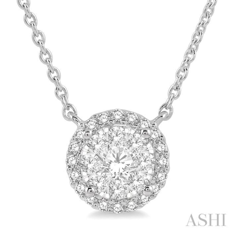 1 Ctw Circular Round Cut Diamond Lovebright Pendant With Chain in 14K White Gold