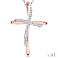 1/10 Ctw Round Cut Diamond Draped Cross Charm Pendant With Chain in 10K Rose Gold