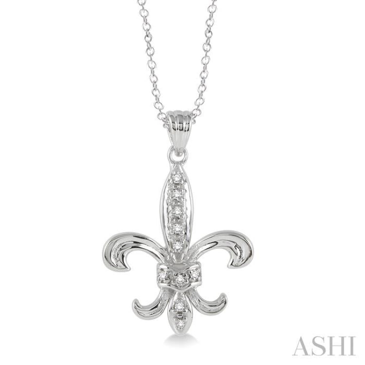 1/20 Ctw Round Cut Diamond Fleur De Lis Pendant in Sterling Silver with Chain