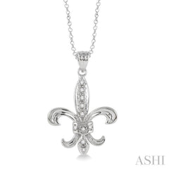 1/20 Ctw Round Cut Diamond Fleur De Lis Pendant in Sterling Silver with Chain