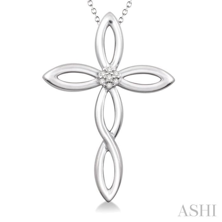 1/50 Ctw Round Cut Diamond Cross Pendant in Sterling Silver with Chain