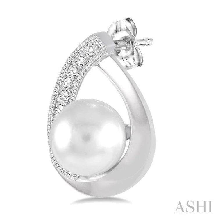 6x6 MM Cultured Pearls and 1/10 Ctw Round Cut Diamond Earrings in Sterling Silver