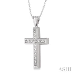 1/20 Ctw Round Cut Diamond Cross Pendant in Sterling Silver with Chain