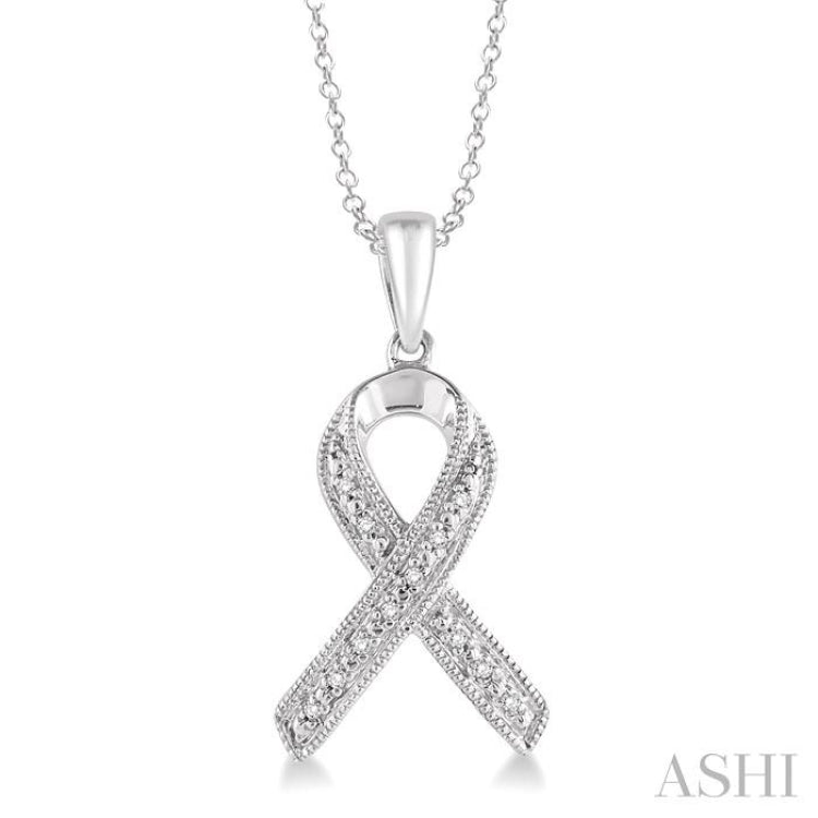 1/20 Ctw Round Cut Diamond Support Ribbon Pendant in Sterling Silver with Chain
