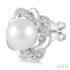 6x6 MM Round Shape Cultured Pearls and 1/10 Ctw Round Cut Diamond Earrings in Sterling Silver