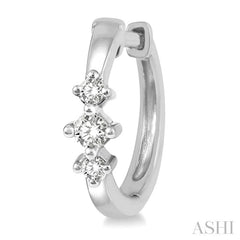 1/6 Ctw Three Stone Round Cut Diamond Huggie Petite Earrings in 10K White Gold