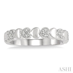 1/20 Ctw Mini Hearts Round Cut Diamond Fashion Band in Sterling Silver