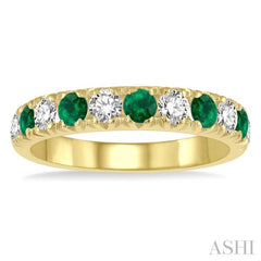 2.9 MM Emerald and 1/2 Ctw Round Cut Diamond Precious Wedding Band in 14K Yellow Gold