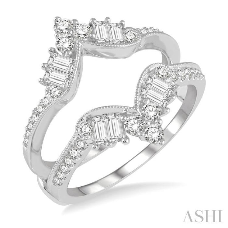 3/4 Ctw Chevron Center Baguette and Round Cut Diamond Insert Ring in 14K White Gold