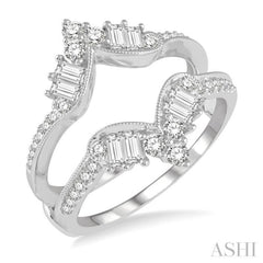 3/4 Ctw Chevron Center Baguette and Round Cut Diamond Insert Ring in 14K White Gold