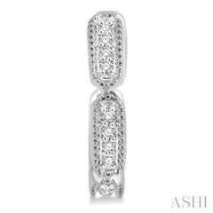 1/10 Ctw Lattice Long Hexagonal Pod Round Cut Diamond Huggie Petite Earrings in 10K White Gold