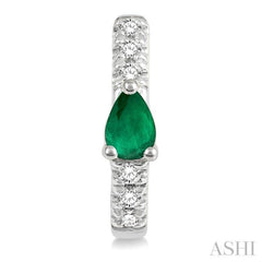 4X3 MM Pear Cut Emerald and 1/10 Ctw Round Cut Diamond Petite Huggie Earrings in 10K White Gold