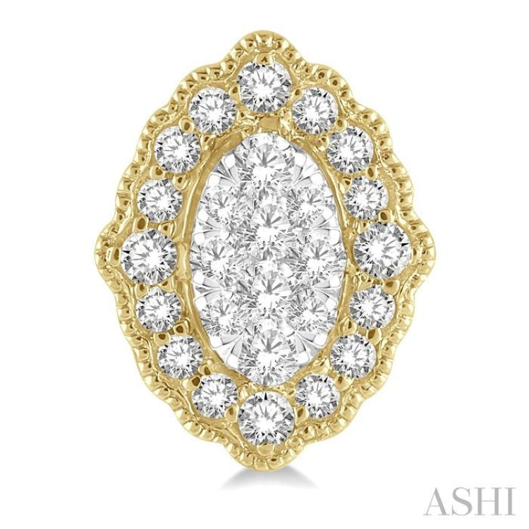 1/4 Ctw Lattice Edge Oval Shape Lovebright Round Cut Diamond Earrings in 14K Yellow and White Gold